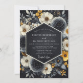 Invitation Mariage Romantique aux Fleurs Noires (Devant)