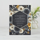Invitation Mariage Romantique aux Fleurs Noires (Debout devant)