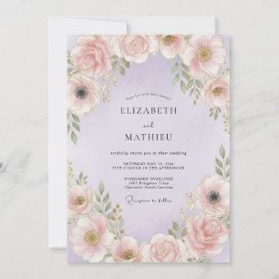 Invitation Mariage Romantique aux Fleurs Rose Pâle