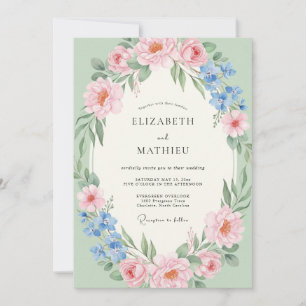Invitation Mariage Romantique aux Fleurs Rose Pâle
