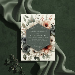 Invitation Mariage Romantique aux Fleurs Rose Poussiéreuses