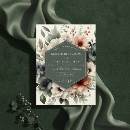 Invitation Mariage Romantique aux Fleurs Rose Poussiéreuses