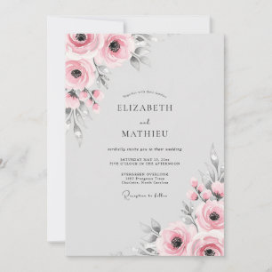 Invitation Mariage Romantique aux Fleurs Roses