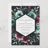 Invitation Mariage romantique aux fleurs sarcelle profondes (Devant)