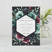 Invitation Mariage romantique aux fleurs sarcelle profondes (Debout devant)