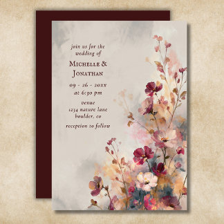 Invitation Mariage romantique aux fleurs sauvages aquarelle e