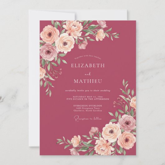 Invitation Mariage Romantique aux Fruits Rouges (Devant)