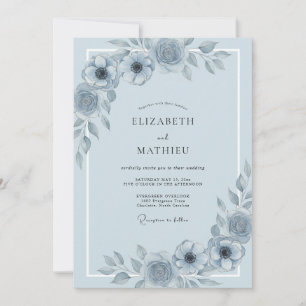 Invitation Mariage Romantique aux Pivoines et Bleuets