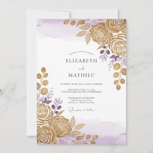 Invitation Mariage Romantique aux Reflets de Lavande (Devant)