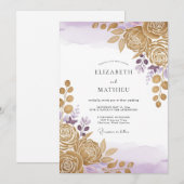 Invitation Mariage Romantique aux Reflets de Lavande (Devant / Derrière)