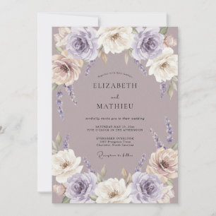 Invitation Mariage Romantique aux Roses Lavande Poussiéreuse