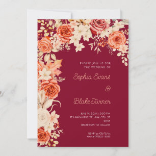 Invitation Mariage romantique aux roses orange et blanches de