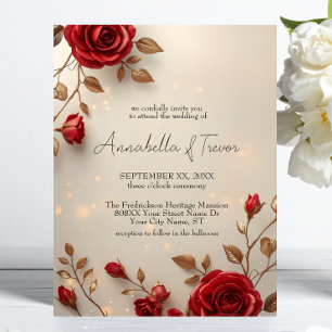 Invitation Mariage romantique aux roses rouges enchantées et