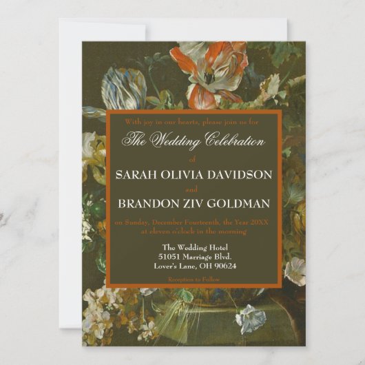 Invitation Mariage romantique aux roses sombres et antiques T (Devant)