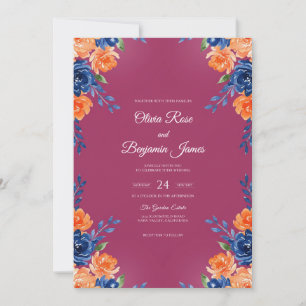Invitation Mariage romantique aux tons magenta orange dahlia