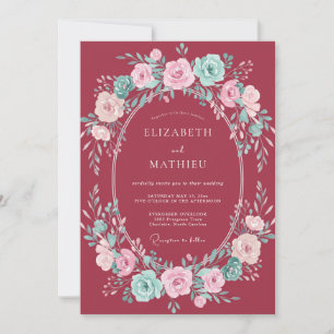 Invitation Mariage Romantique avec Accent Floral Bourguignon