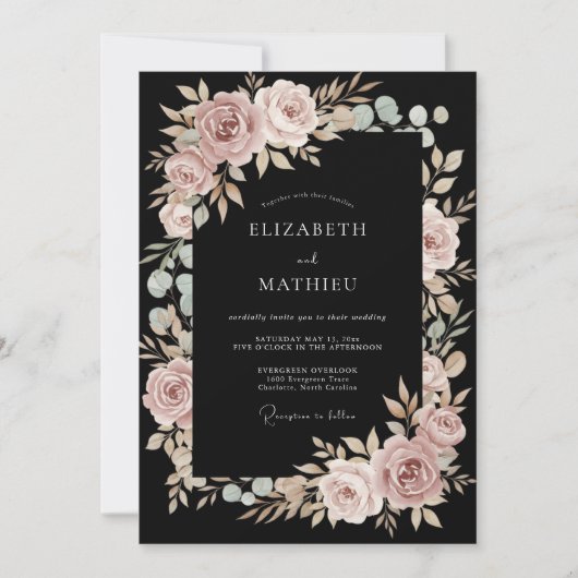 Invitation Mariage Romantique avec Arche Florale Rose (Devant)