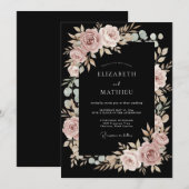 Invitation Mariage Romantique avec Arche Florale Rose (Devant / Derrière)