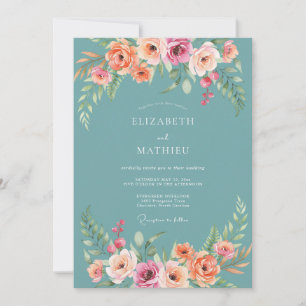 Invitation Mariage Romantique avec Arche Florale Sarcelle