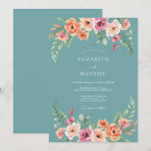 Invitation Mariage Romantique avec Arche Florale Sarcelle (Devant / Derrière)