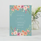 Invitation Mariage Romantique avec Arche Florale Turquoise (Debout devant)