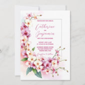 Invitation Mariage Romantique avec des Orchidées Roses et Bla (Devant)