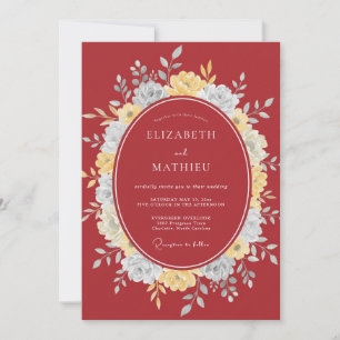 Invitation Mariage Romantique avec Fleurissement Floral Rouge