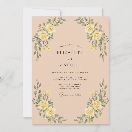 Invitation Mariage Romantique avec une Arche Fleurie Jaune (Devant)