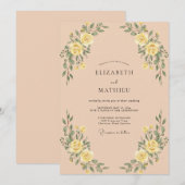 Invitation Mariage Romantique avec une Arche Fleurie Jaune (Devant / Derrière)