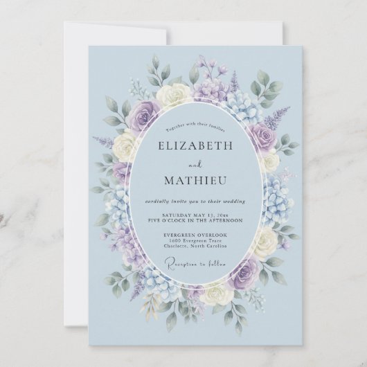 Invitation Mariage Romantique Azur Doux (Devant)