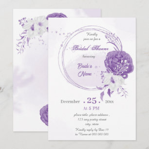 Invitation mariage romantique blanc violet géométrique shower