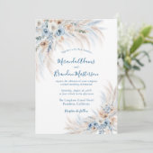 Invitation Mariage romantique bleu calligraphie florale boho (Debout devant)