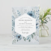 Invitation Mariage Romantique Blue Bloom (Debout devant)