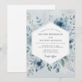Invitation Mariage Romantique Blue Bloom (Devant / Derrière)