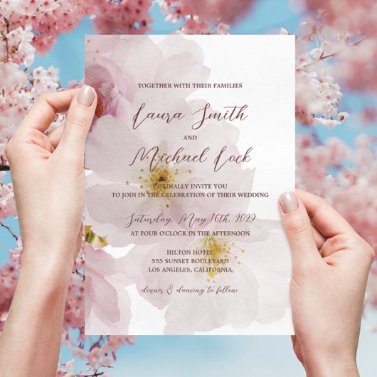 Invitation Mariage Romantique Blush Rose Cherry Blossoms