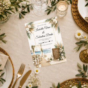 Invitation Mariage romantique bohème élégant au bord de la me