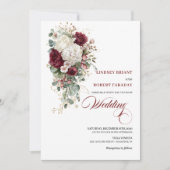 Invitation Mariage romantique Boho Bourgogne Rose blanche Inv (Devant)