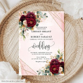 Invitation Mariage romantique Boho Marsala Gold Blush
