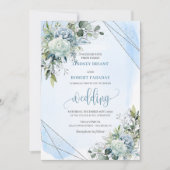 Invitation Mariage romantique Boho Pastel Blue Silver Peonies (Devant)