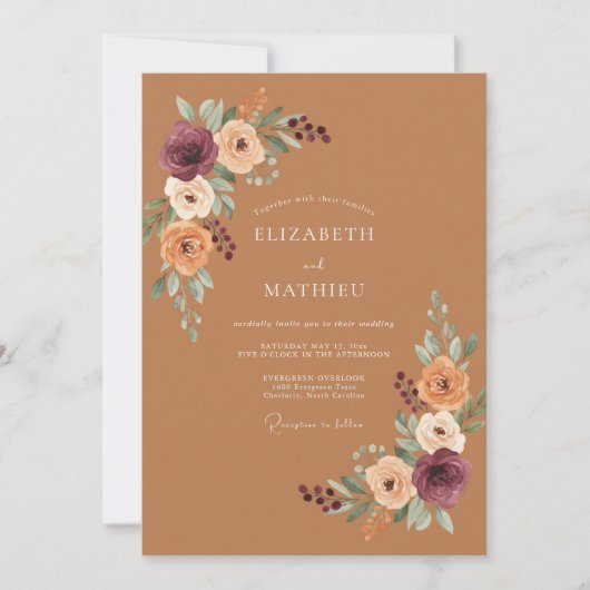 Invitation Mariage Romantique Botanique Ambre (Devant)
