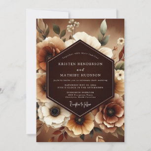 Invitation Mariage Romantique Botanique Automnal Brun