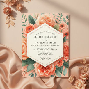 Invitation Mariage Romantique Botanique aux Pêches