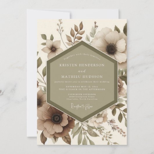 Invitation Mariage Romantique Botanique Beige (Devant)
