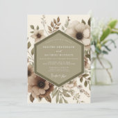 Invitation Mariage Romantique Botanique Beige (Debout devant)