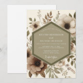 Invitation Mariage Romantique Botanique Beige (Devant / Derrière)