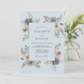 Invitation Mariage Romantique Botanique Bleu Céleste (Debout devant)