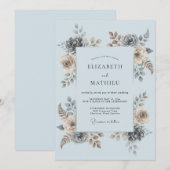 Invitation Mariage Romantique Botanique Bleu Céleste (Devant / Derrière)