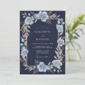 Invitation Mariage Romantique Botanique Bleu Clair (Debout devant)