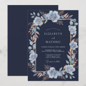 Invitation Mariage Romantique Botanique Bleu Clair (Devant / Derrière)