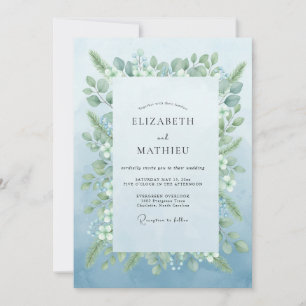Invitation Mariage Romantique Botanique Bleu Clair
